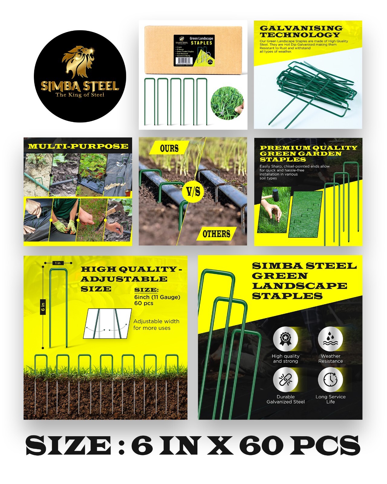 GREEN Landscape Staples 6 Inches 11 Gauge Galvanized Garden Stakes Fabric SOD