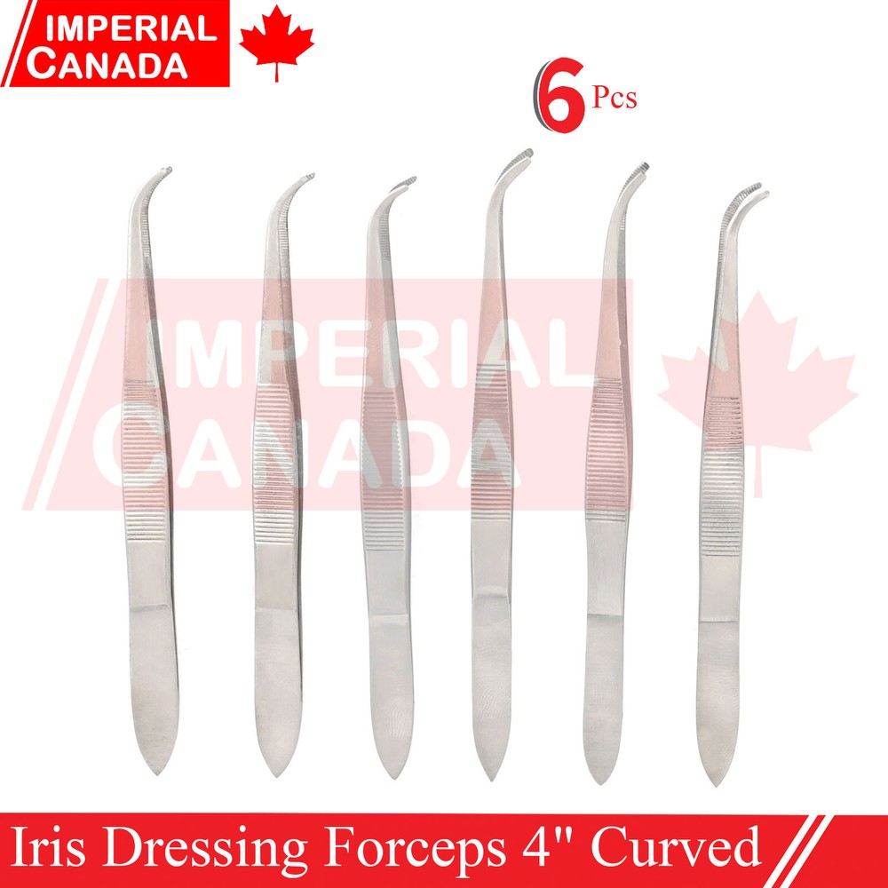 Iris Dressing Forceps 4" Curved Serrated Tips Surgical Instruments 6 Pcs DS-1992