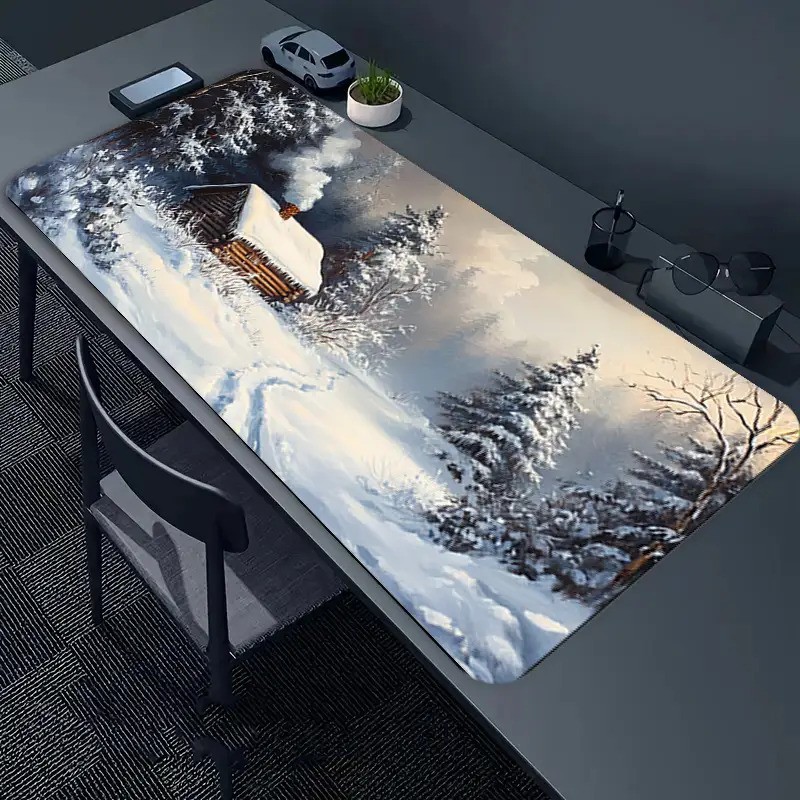 40*90cmWinter Wonderland Large Rectangular Mouse Pad - Snowy Forest Cabin & Pine