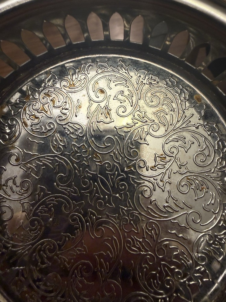 Victorian Style Silverplate Ornate Round Dish with Decorative Pattern