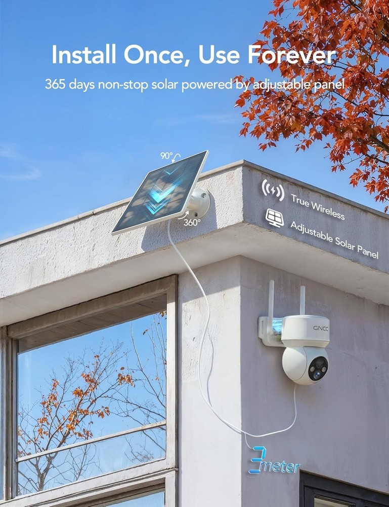 360° Solar Security Camera with Color Night Vision & AI Detection - Waterproof