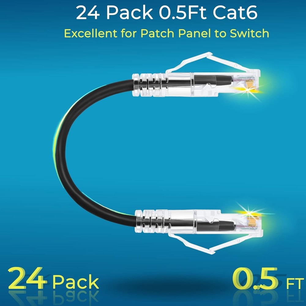 Rapink Patch Cables Cat6/ Cat6a 0.5ft (24 Pack) Slim, Cat6a Ethernet Patch Cable