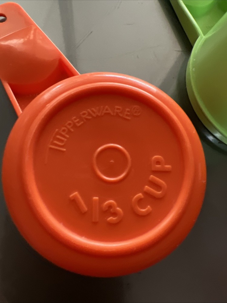 4 Tupperware Stacking Nesting Measuring Cups 1/3, 1/2, 2/3, 3/4” Rainbow