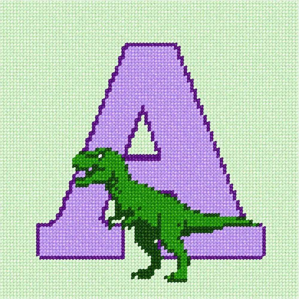 Letter A T Rex Needlepoint Kit or Canvas