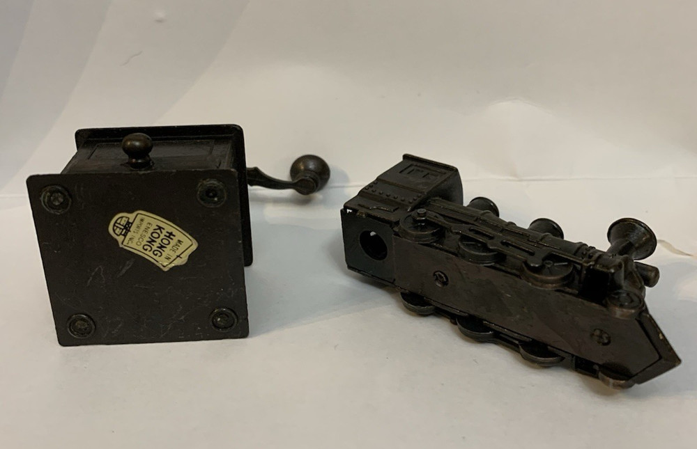 Enesco Die-Cast Train Engine and coffee grinder Pencil Sharpener