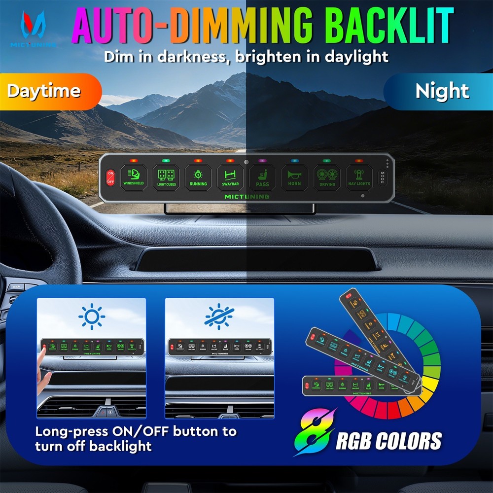 8 Gang Wireless LED Switch Panel Toggle Flash Remote Control for Boat & Vehicles