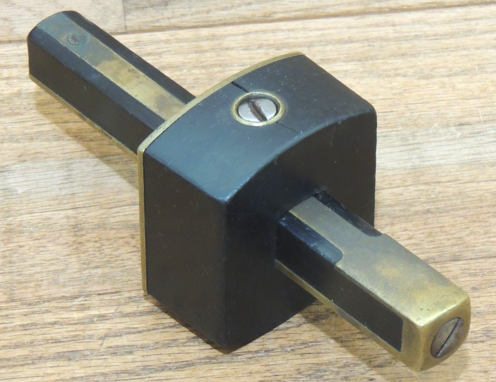 MARKED EBONY/BRASS MORTISE GAUGE-ANTIQUE HAND TOOL-MARKING