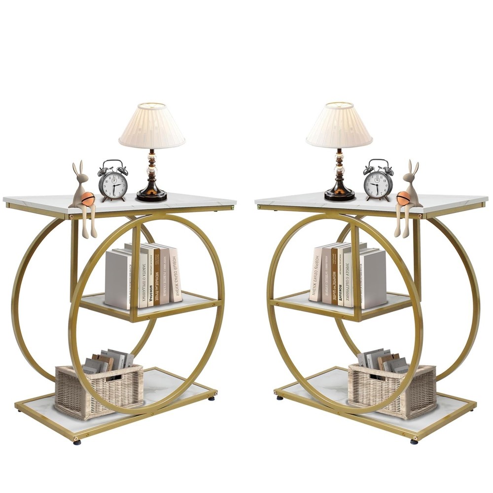 AT-VALY 3-Tier End Table, Side Table with Storage Shelves, Small Sofa Side Ta...