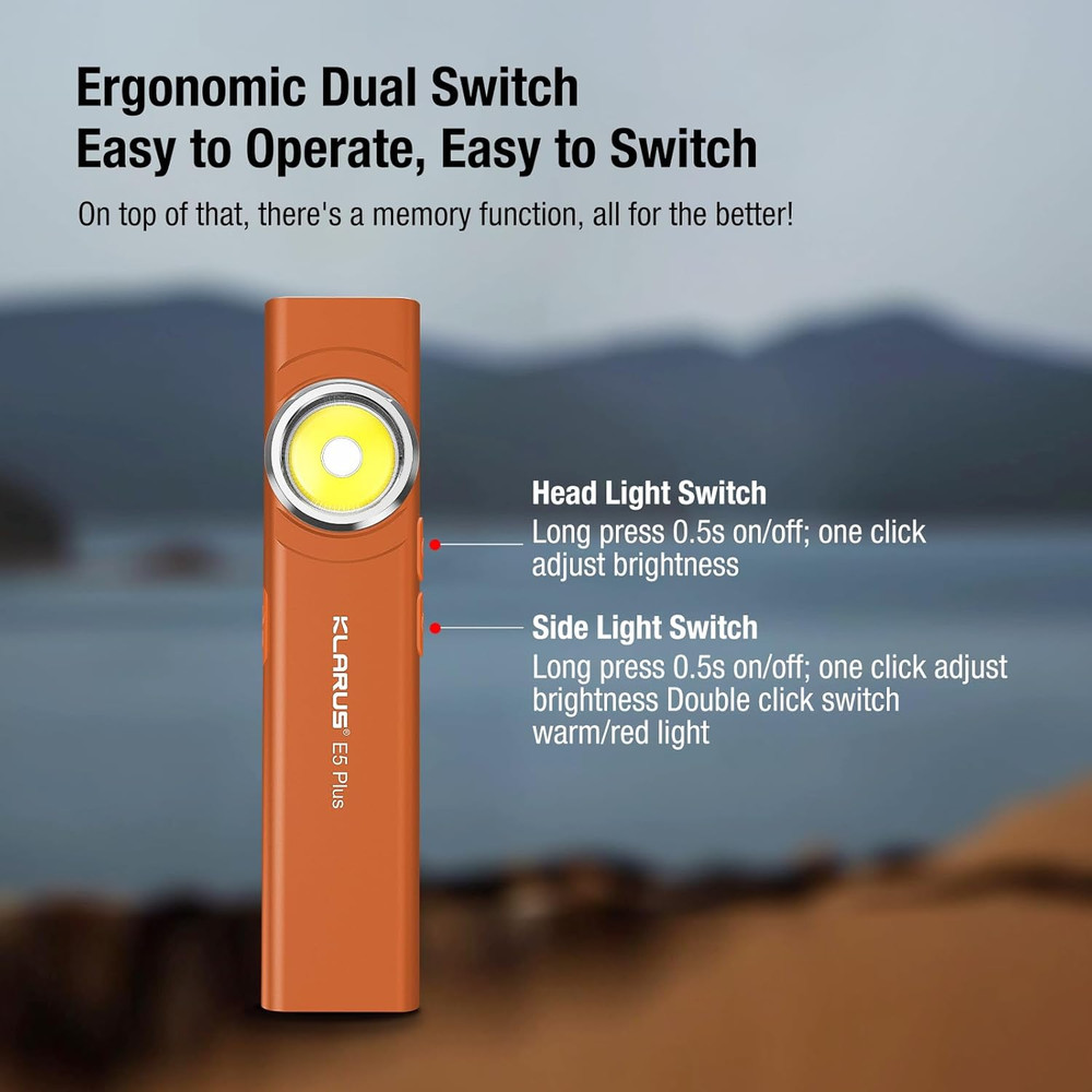 E5 plus - Ultra-Slim Dual Switch 3-Light Sources EDC Flashlight, 650 Lumens, USB