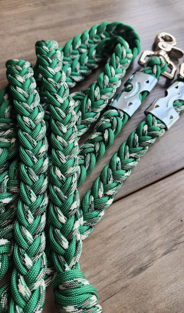 Kelly Green, Gray, & White Split Reins