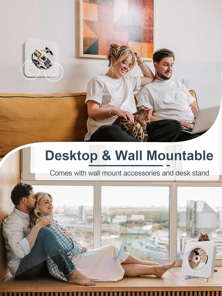 Portable Wall-Mounted Bluetooth CD Player with HiFi Speakers & Remote Control