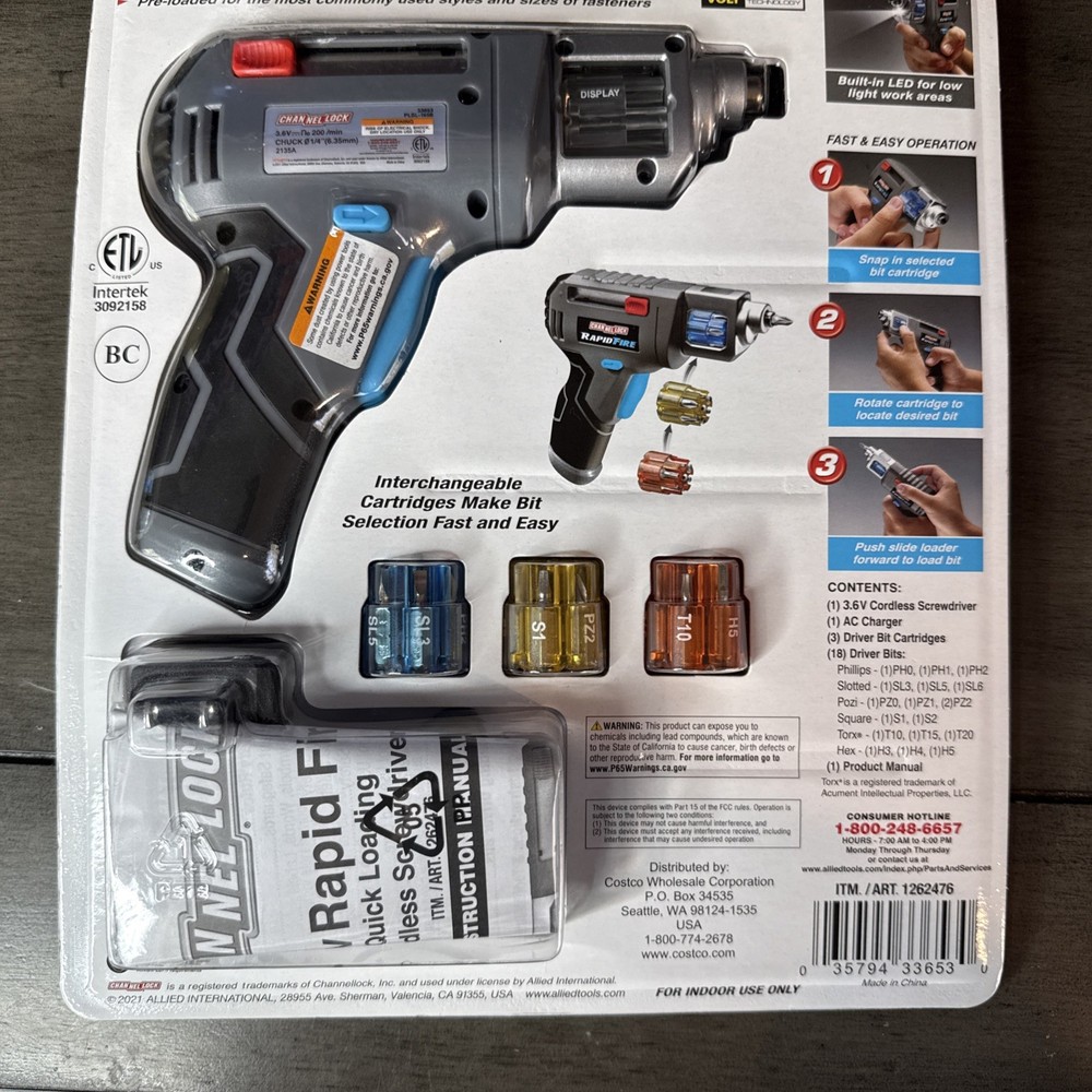 CHANNEL LOCK RAPID FIRE POWER Cordless Screwdriver QUICK LOADING - BRAND NEW