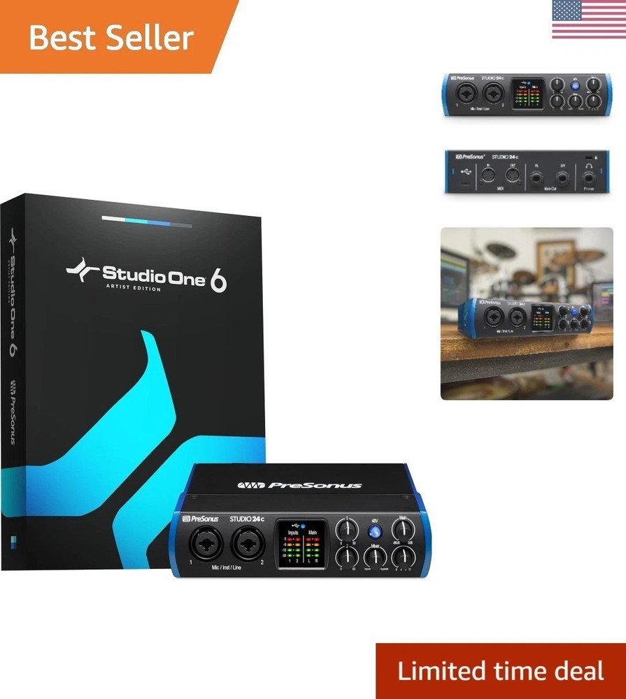 2x2, 192 kHz, USB Audio Interface with Studio One DAW Recording Software