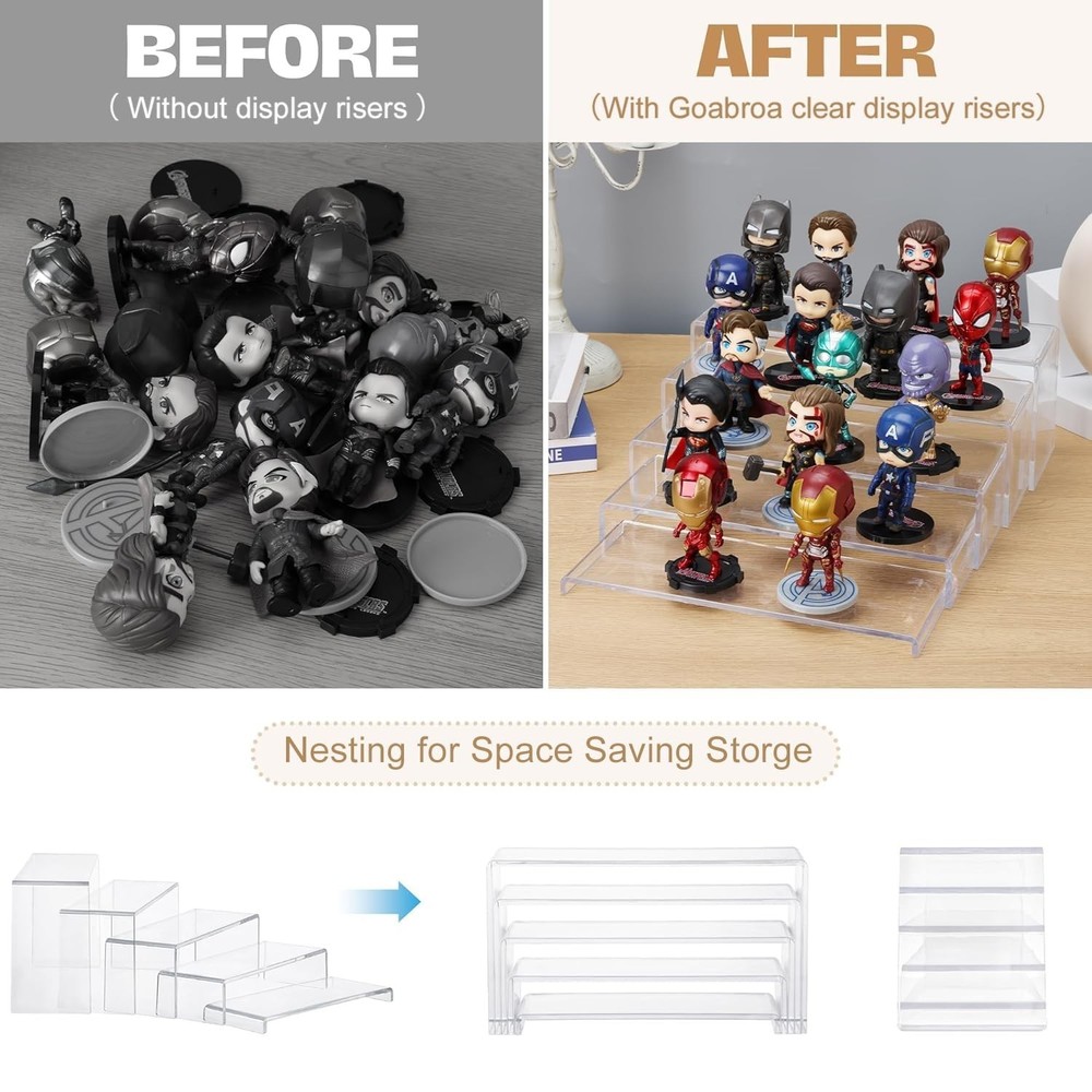 Goabroa 2 Sets 10 Pcs Clear Display Risers, Rectangular (7"-8"-9" L) Risers D...