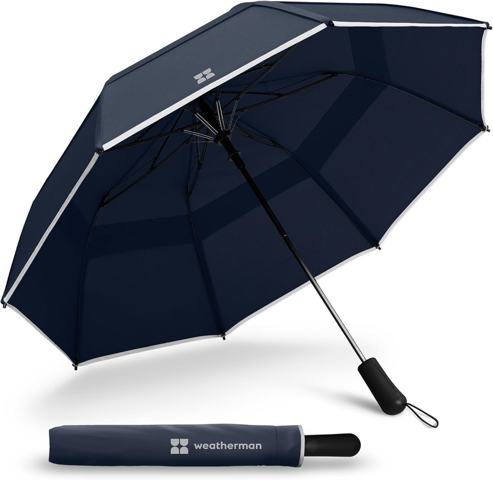 Foldable umbrella - windproof,compact,opens easily and automatically (navy blue)