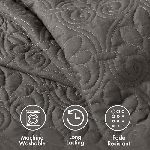 Quebec Split Corner Quilted Bedspread Classic King Dark Grey Fitted Bedspread