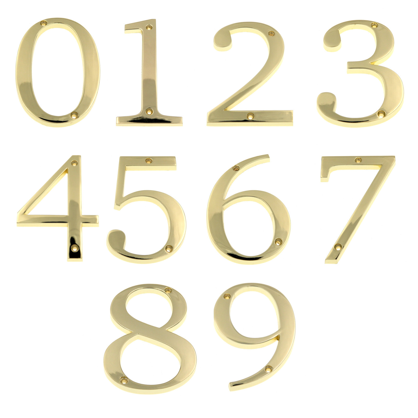 Polished Brass Metal 4" Flush House Address Numbers, Bold Readable Font