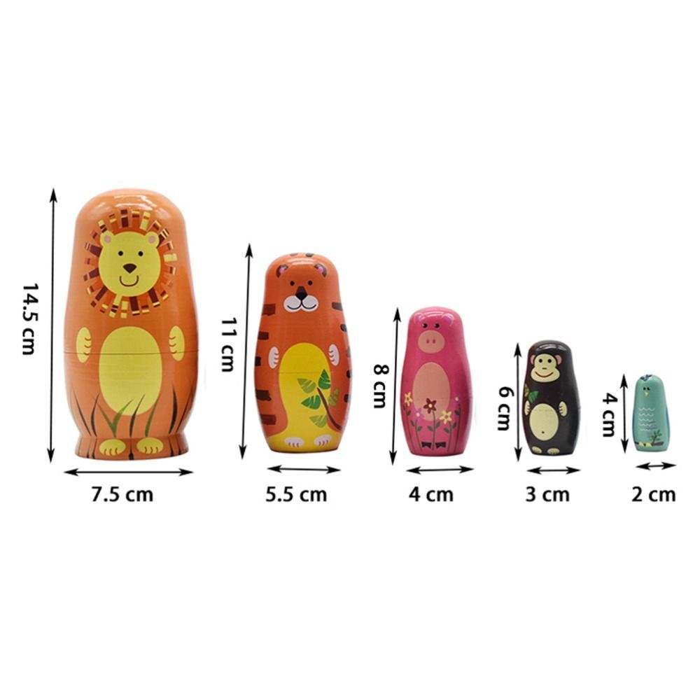 5 Pcs Cute Nesting Dolls Handmade Wooden Different Pattern Animals Pattern Toys