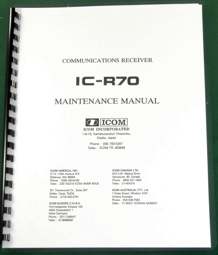 Icom IC-R70 Service Manual: w/11"x36" Schematic & Protective Covers
