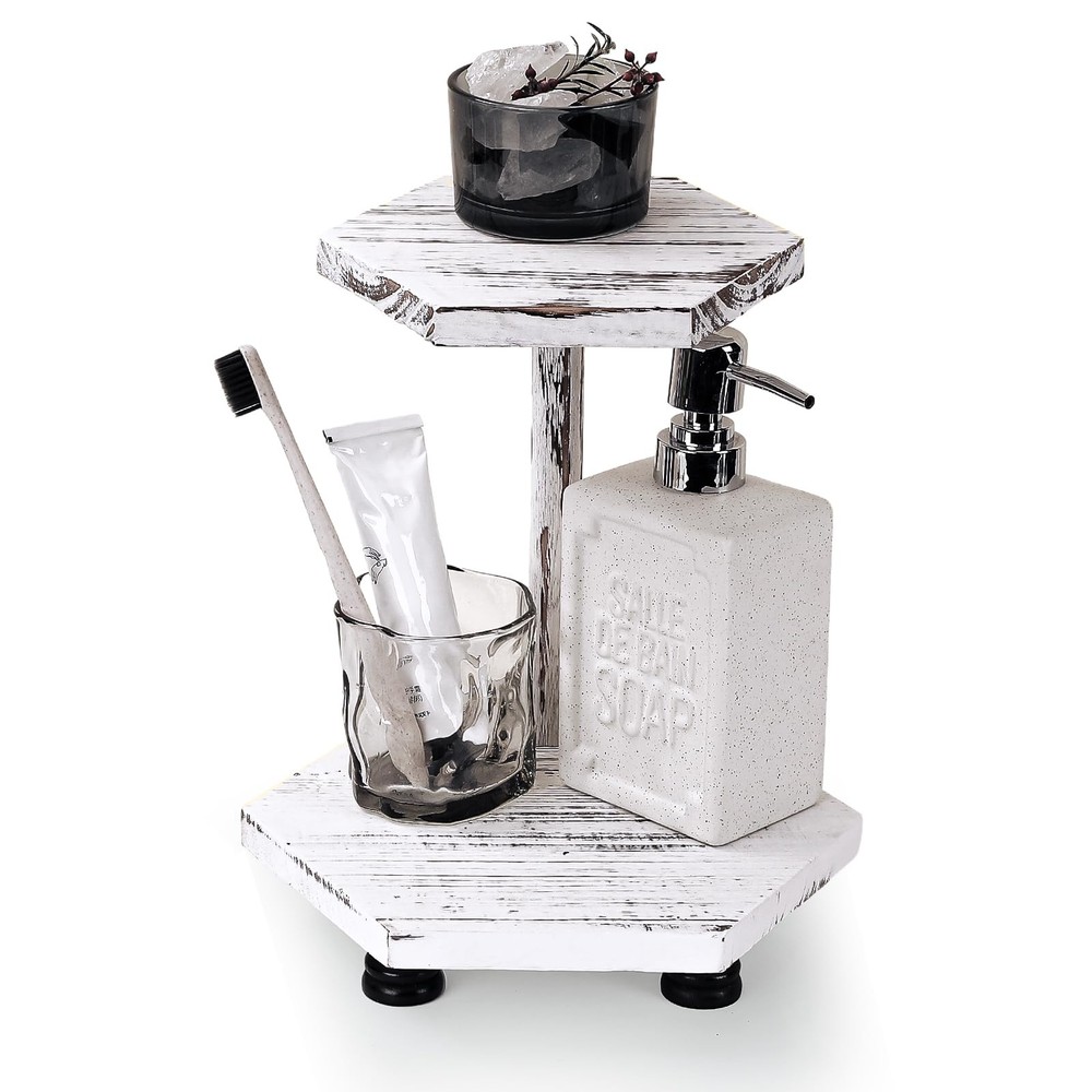 Hexagonal Wood Riser for Display, 2-Tier Wood Farmhouse Riser for Kitchen Bat...