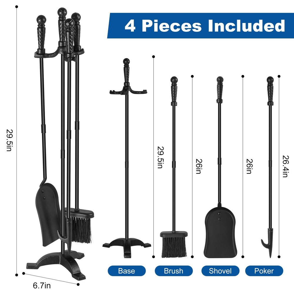 Fireplace Tool Sets with Stand Cast Iron Fire Tools Fireplace Accessories Woo...
