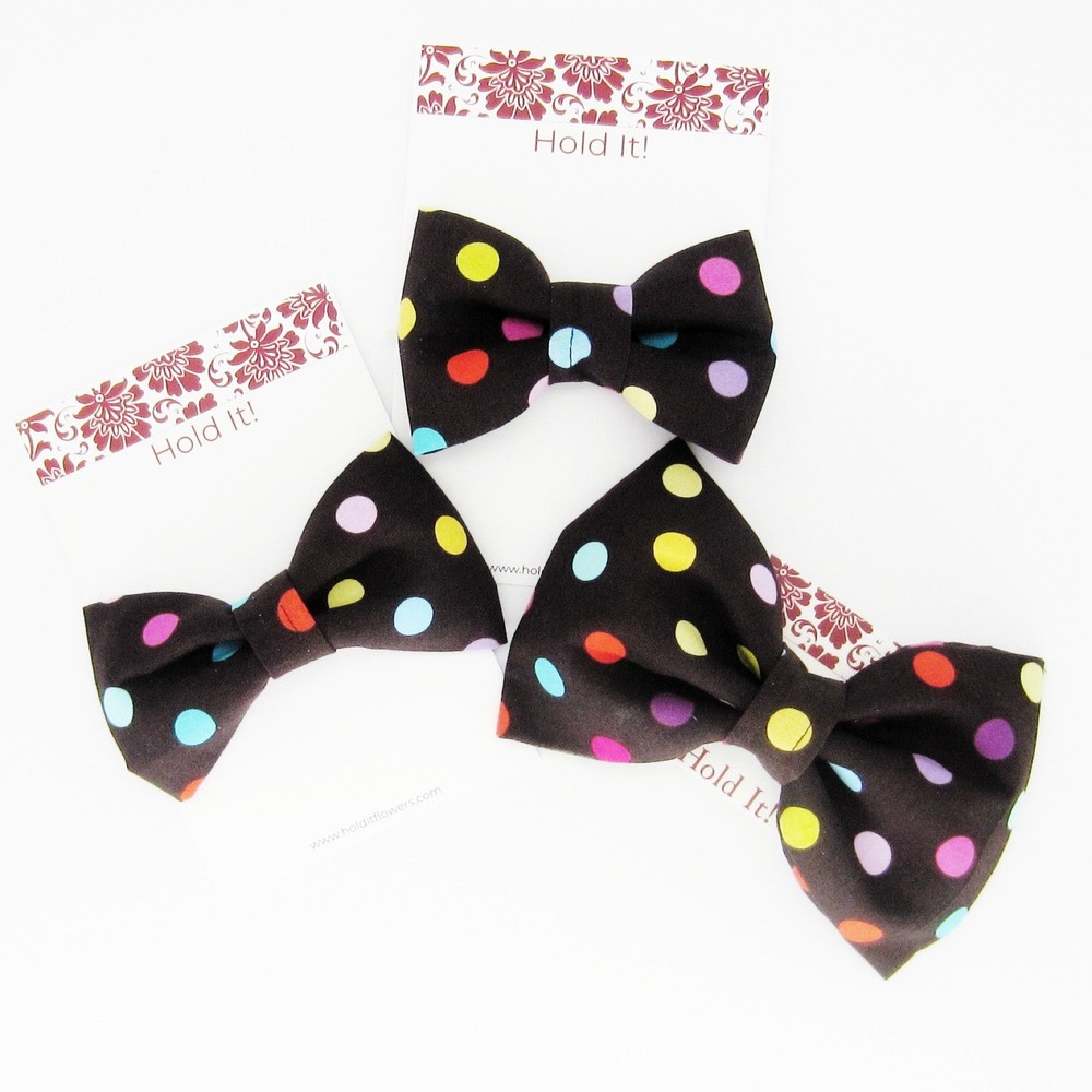 Brown Dottie Pet Bow Tie or Sailor Bow-4 Sizes Available