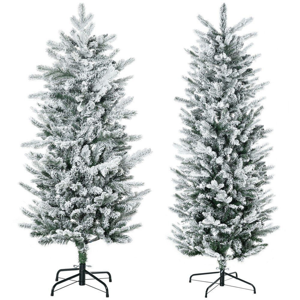 HOMCOM Artificial Christmas Tree with Sonw Flocked, Auto Open