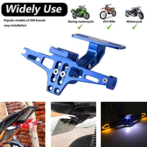 Universal Motorcycle License Plate Bracket with LED Light Fender Blue