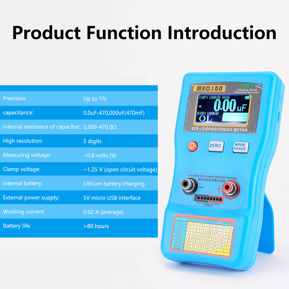 MEC-100 High-precision Capacitance Analyzer ESR Meter Digital Display Auto Rang