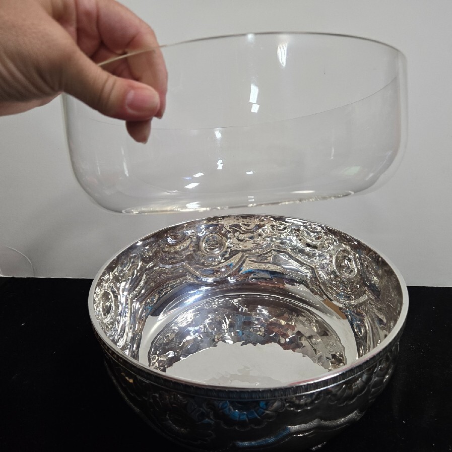 BIRKS Silver Plate Footed Serving Bowl with Plastic Insert includes original box