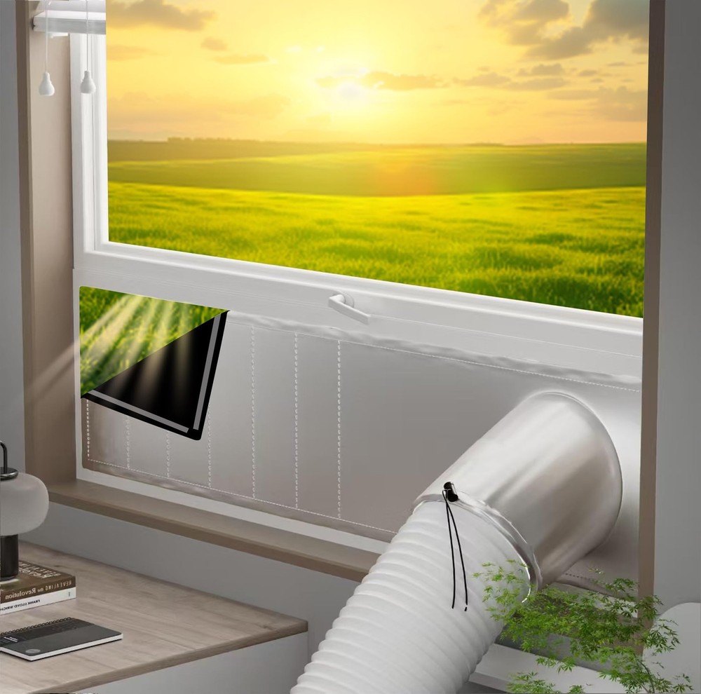 Portable ac Window Vent kit【Titanium Silver+Black 100% Light Block】- Universa...