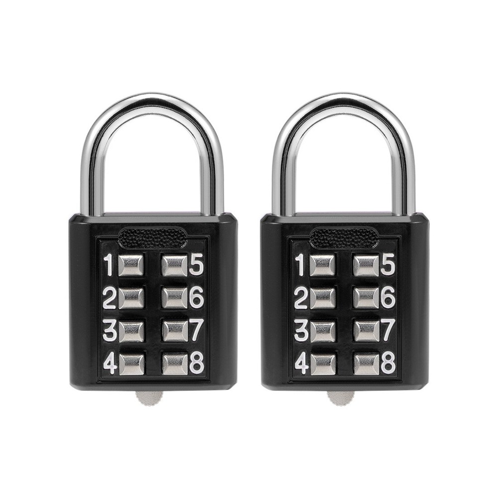 8-Digit Combination Padlock Push Button Lock for Locker Cabinet Black 2Pcs