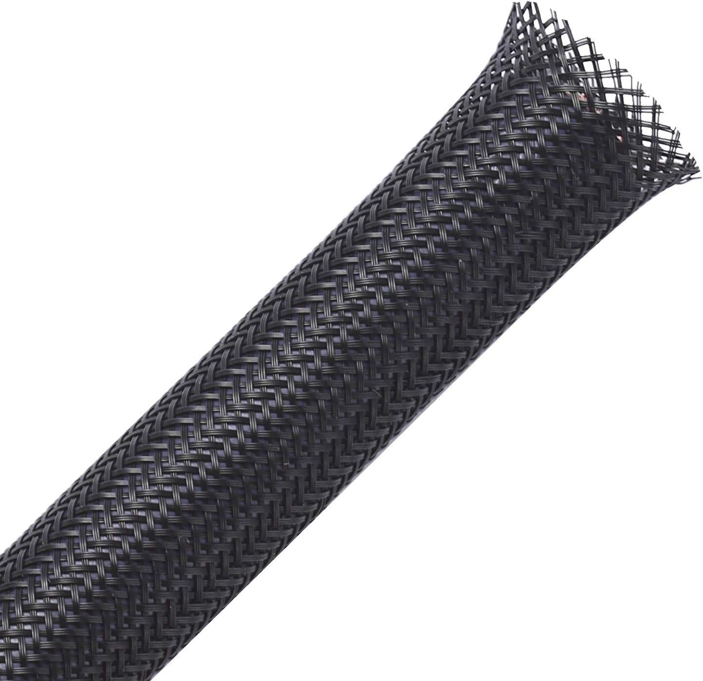 25ft - 1.5 inch PET Expandable Braided Sleeving – Black – Braided Cable Sleeve