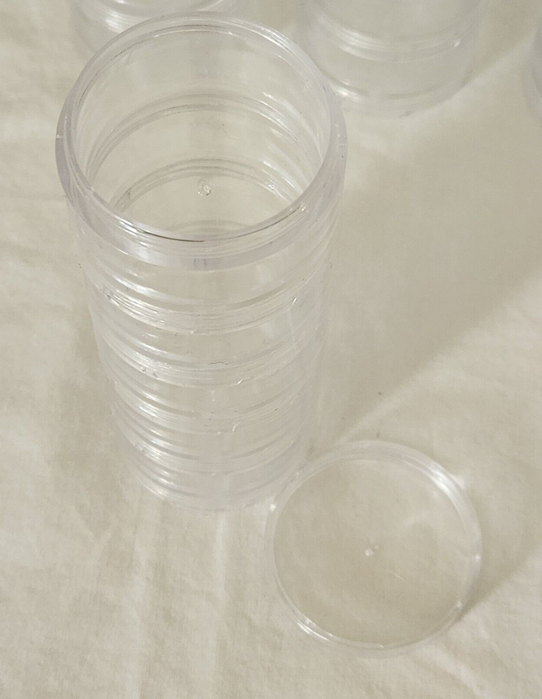 Lot 23 Round Storage Stackable Containers Beads Crafts 2" Clear Plastic 5 Lids-K