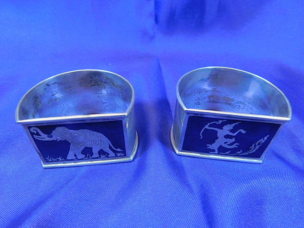 SIAMESE UNIQUE STERLING SILVER NAPKIN RING PAIR - EXCELLENT CONDITION A