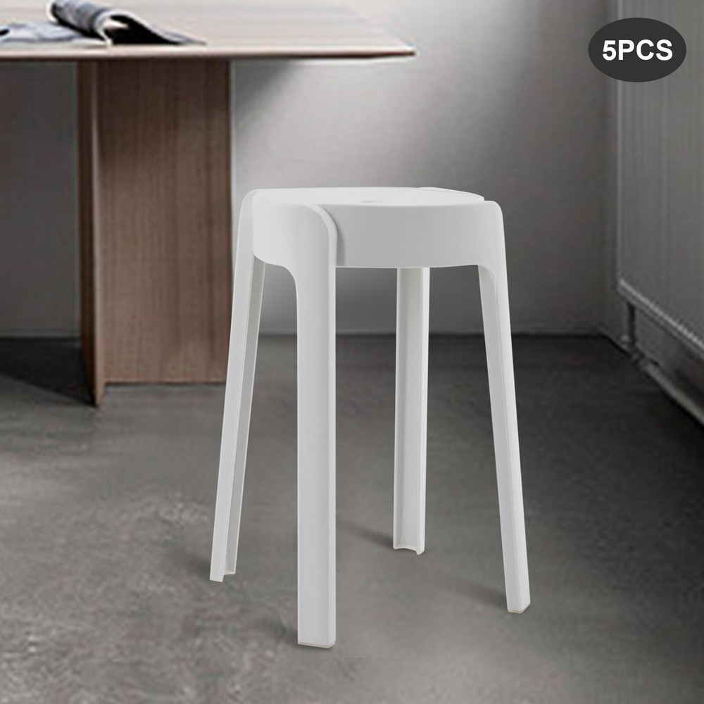 Set of 5 Portable Plastic Stack Stools Backless Classroom Seating Chair White