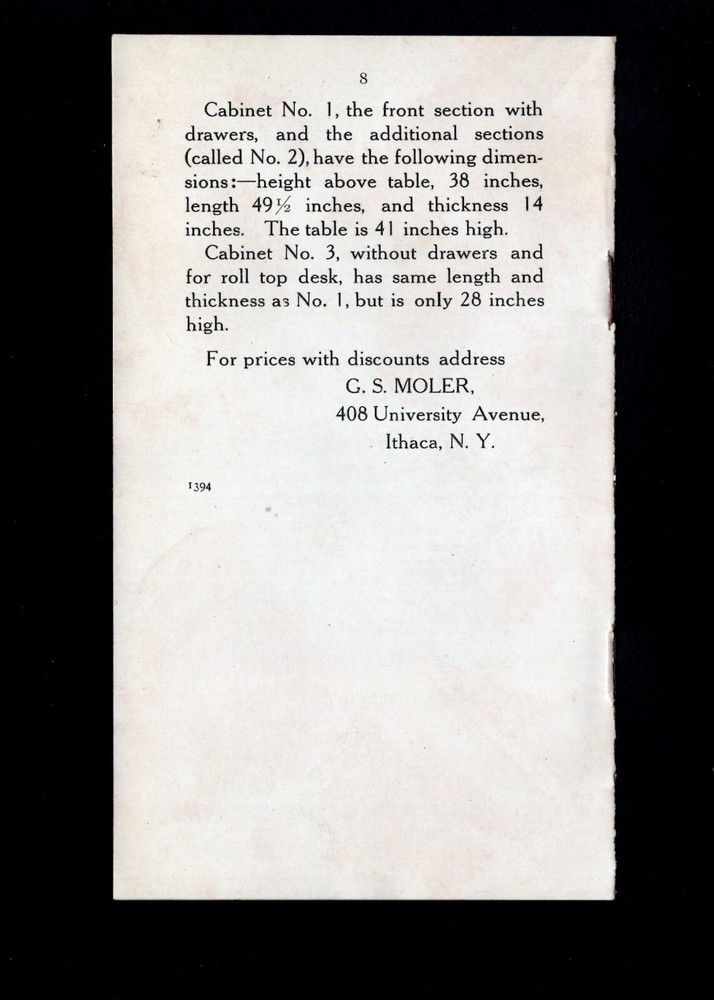 Lantern Slide Cabinet G Moler The Moler Booklet Insert Ithaca 1925 & Cover z46