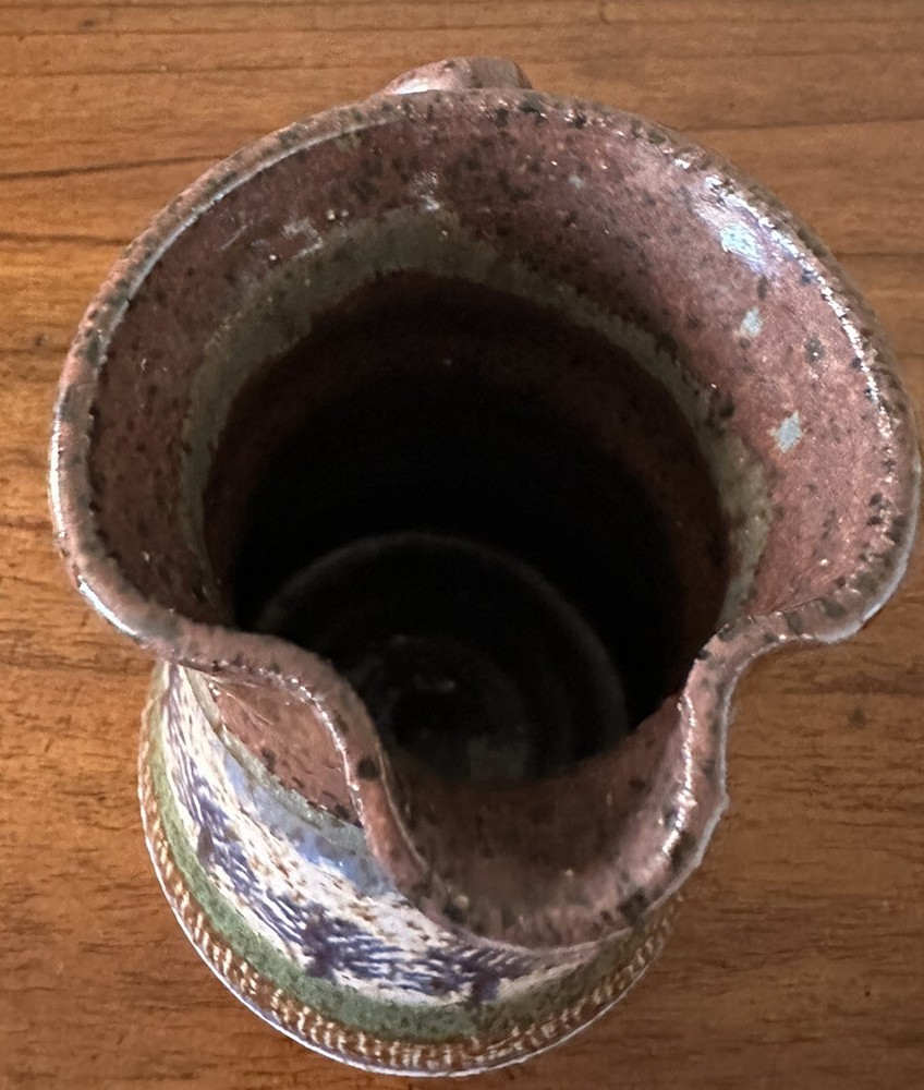 Glazed Ceramic Pitcher, Signed Sanders, 6” Tree Design