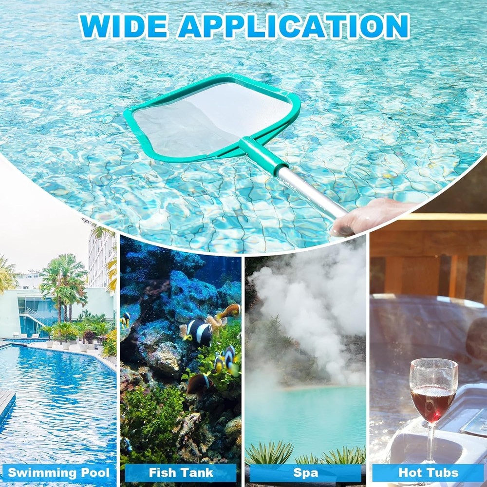 Pool Skimmer Net with Pole - Fine Mesh Pool & Hot Tub Cleaning Tool - Solid P...