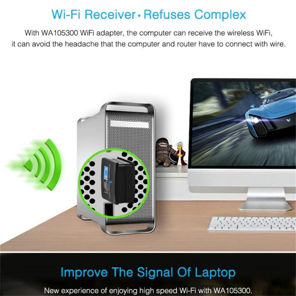 300Mbps USB WiFi Adapter, Wireless LAN Network Card Adapter Stick Black