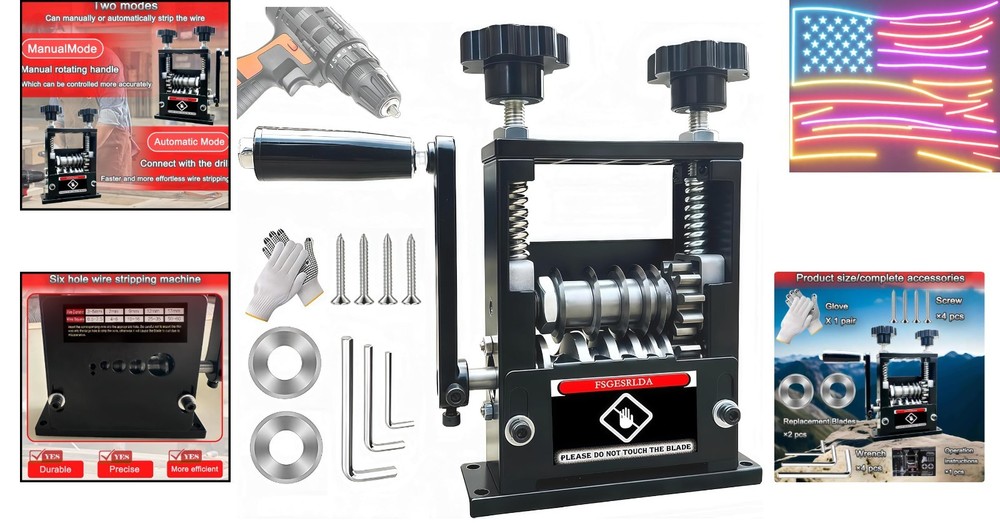 Manual Wire Stripper Machine,Drill Powered Hand Crank Wire Stripper Tool With...