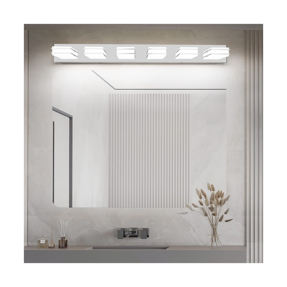 3 Color Temperature Dimmable Vanity Lights for Bathroom Chrome 6 Light Bathro...