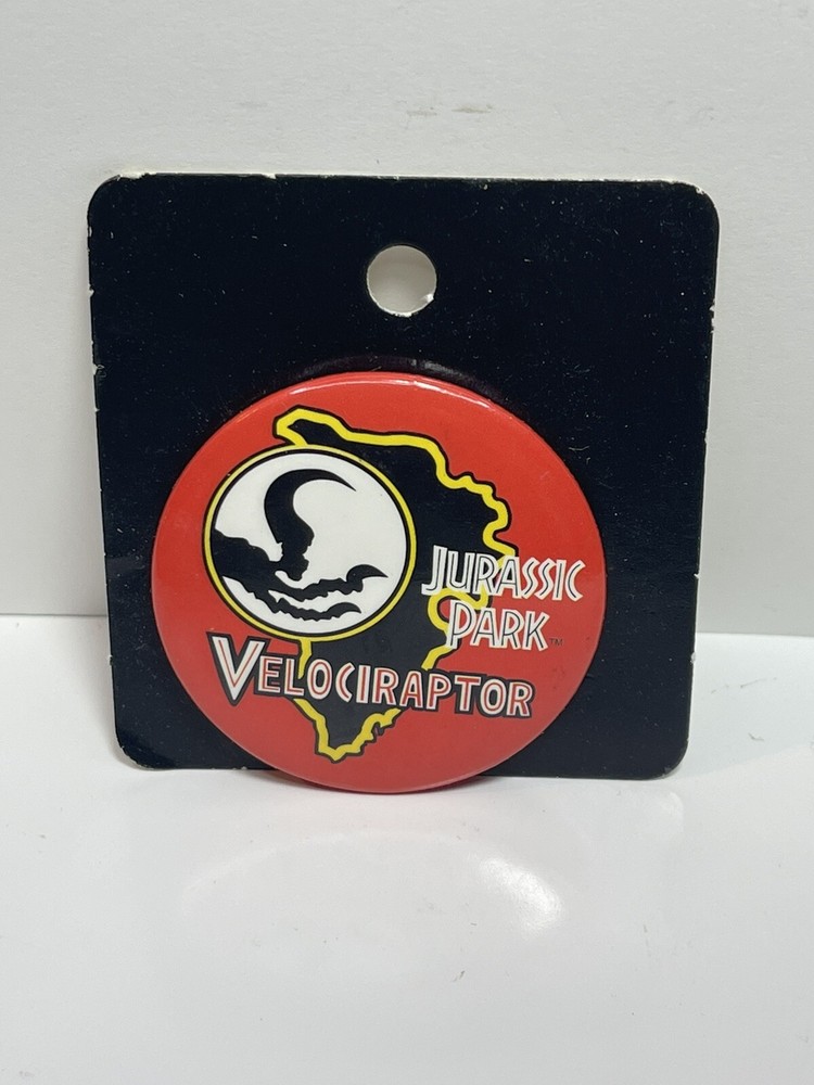 1993 Jurassic Park Velociraptor Pin Button Pinback