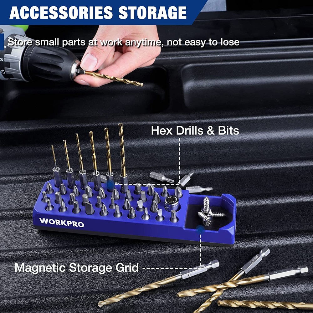 WORKPRO Magnetic 1/4 Hex Bit Organizer Screwdriver Drill Bit Holder Storage Tray