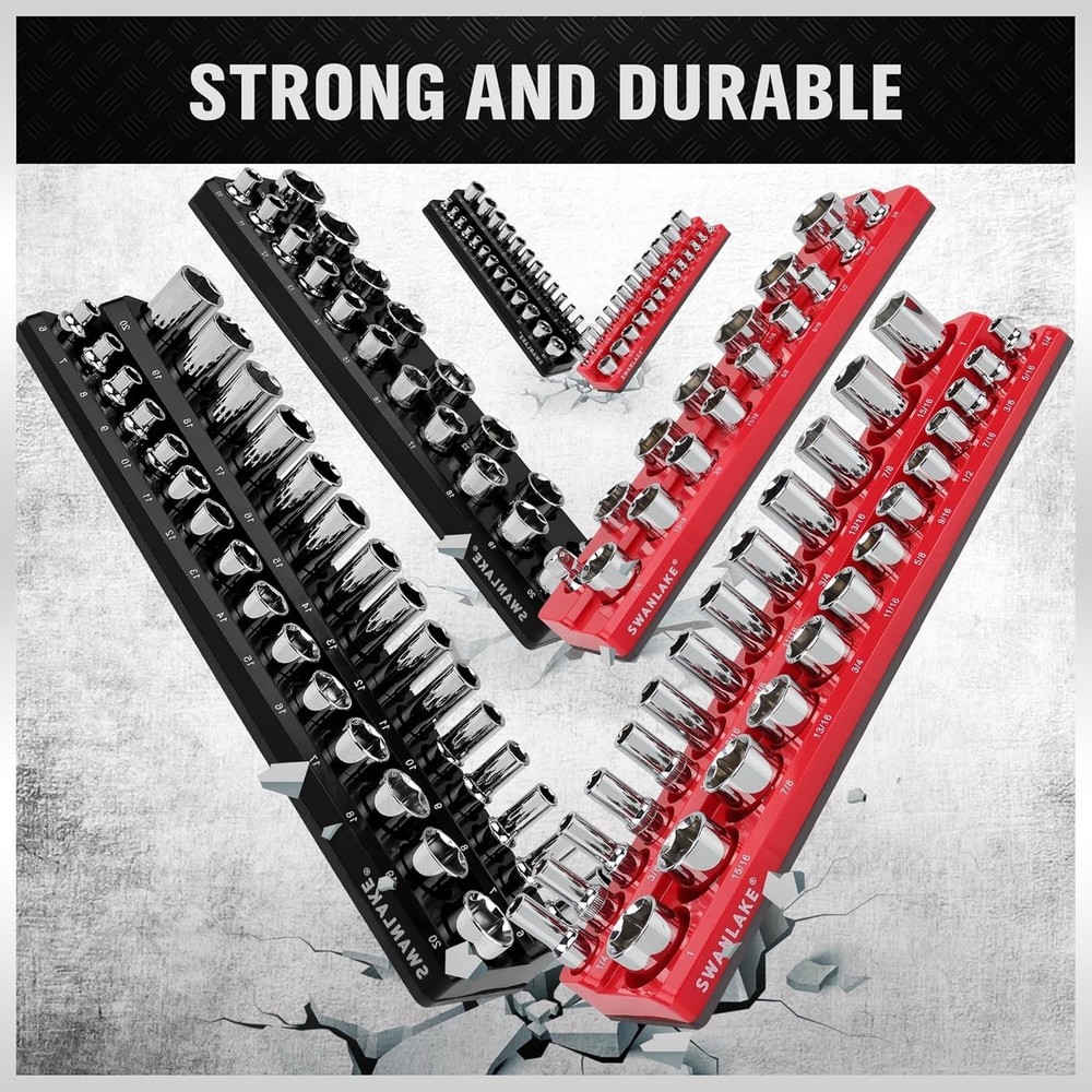 Easy Access Magnetic Socket Organizer with Clear Labels for Tool Management