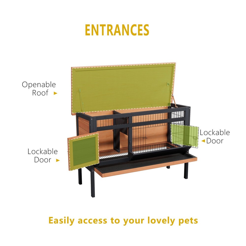Raised Rabbit Hutch Elevated Bunny Cage with Removable Tray & Openable Roof -