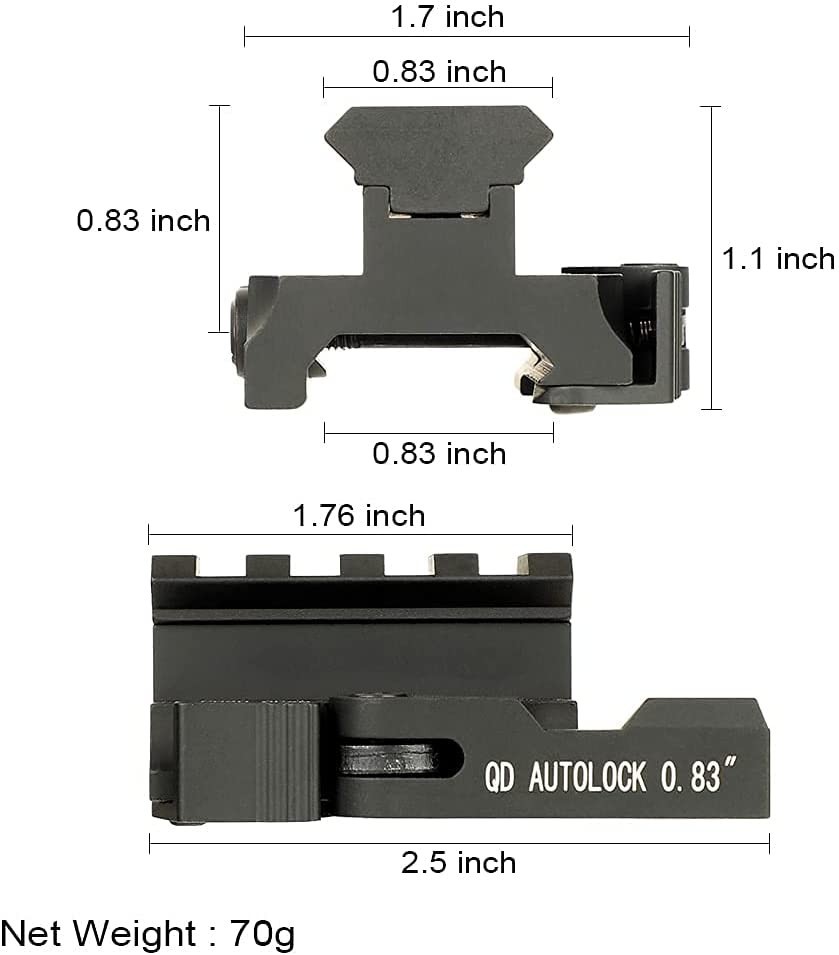 0.83" QD Quick Release Riser Mount Red Dot Scope Riser Mount 20mm Picatinny Rail