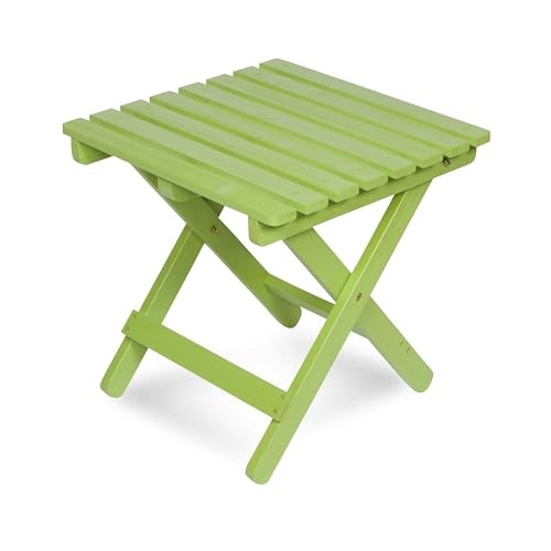 Square Wooden Folding Solid Wood Side Table, Outdoor Lime Green Square Folding