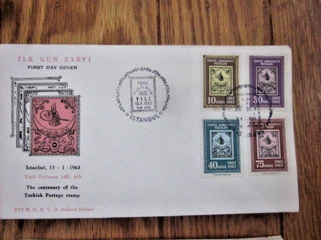 TURKEY STAMP ON STAMP 4 STAMP SET 1963   FDC