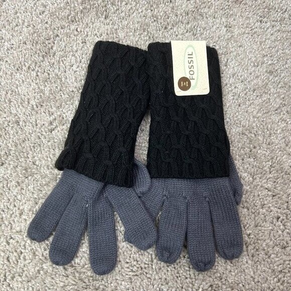 FOSSIL Winter Gloves Black Grey NWT